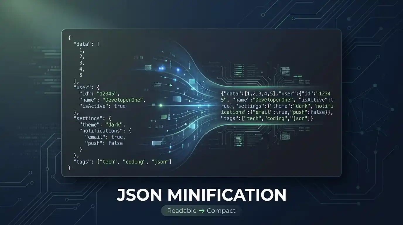 JSON minification from formatted JSON to compact JSON