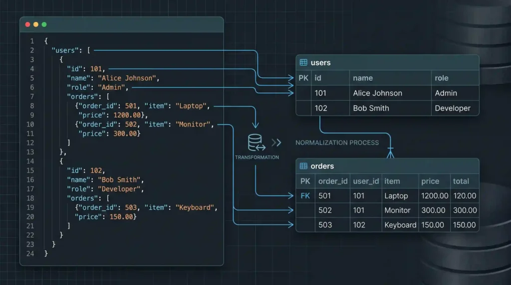 json data to sql